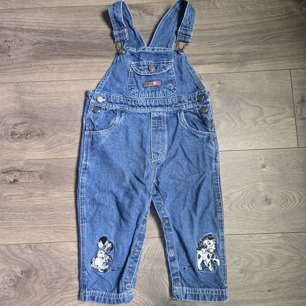 Vintage Disney 102 Dalmatians Kids HQ Denim Overalls 24M Y2K 90s Embroidered